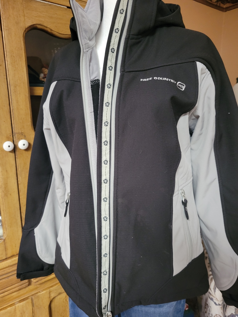 Free Country Black and Light Gray Hooded Ski Jacket